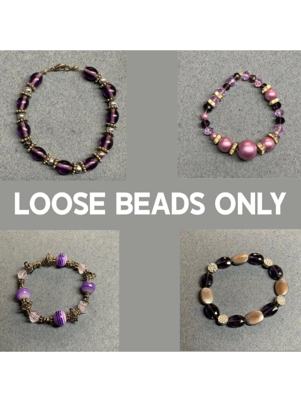 Loose Beads Only Purple Beads DIY Bracelets Gold Silver Rhinestone Pearl Striped